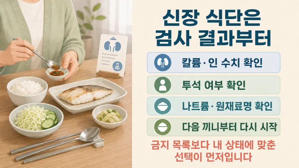 신장 질환자 식단을 위한 칼륨과 인 수치, 투석 여부, 나트륨 확인 방법